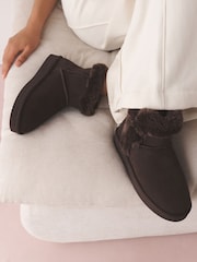 Chocolate Brown Suede Faux Fur Lined Boot Slippers - Image 1 of 2