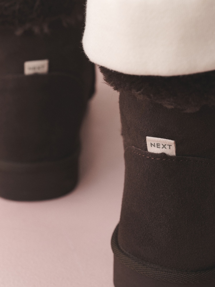 Chocolate Brown Suede Faux Fur Lined Boot Slippers - Image 2 of 2