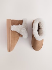 Tan Brown Suede Faux Fur Lined Boot Slippers - Image 1 of 6