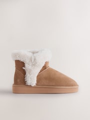 Tan Brown Suede Faux Fur Lined Boot Slippers - Image 3 of 6
