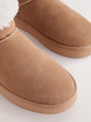 Tan Brown Suede Faux Fur Lined Boot Slippers - Image 4 of 6