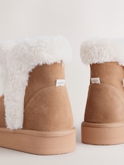 Tan Brown Suede Faux Fur Lined Boot Slippers - Image 5 of 6