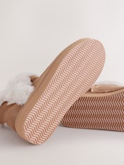 Tan Brown Suede Faux Fur Lined Boot Slippers - Image 6 of 6