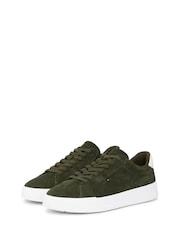 Tommy Hilfiger Green Debossed Logo Suede Court Trainers - Image 4 of 7