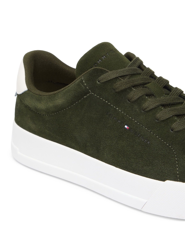 Tommy Hilfiger Green Debossed Logo Suede Court Trainers - Image 7 of 7