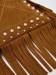 Friends Like These Tan Brown Fringe Studded Cross-Body Bag - Image 6 of 7