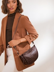 Friends Like These Chocolate Brown Weave Crescent Cross-Body Bag - Image 4 of 7
