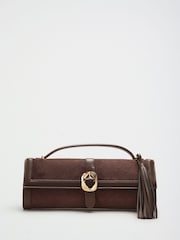 Friends Like These Chocolate Brown Suedette Top Handle Clutch - Image 3 of 6