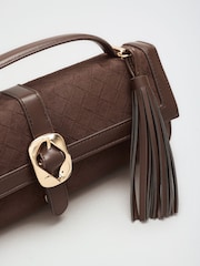 Friends Like These Chocolate Brown Suedette Top Handle Clutch - Image 5 of 6