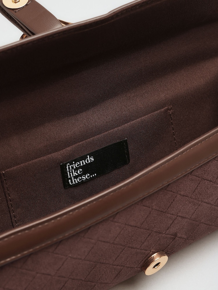 Friends Like These Chocolate Brown Suedette Top Handle Clutch - Image 6 of 6