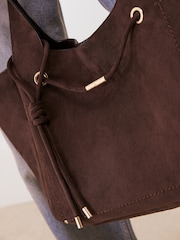 Friends Like These Chocolate Brown Suedette Tassel Trim Shopper Bag - Image 3 of 8