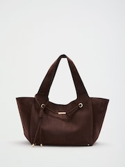 Friends Like These Chocolate Brown Suedette Tassel Trim Shopper Bag - Image 5 of 8