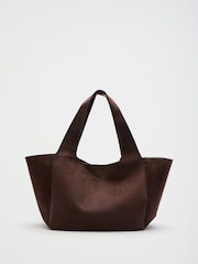 Friends Like These Chocolate Brown Suedette Tassel Trim Shopper Bag - Image 6 of 8