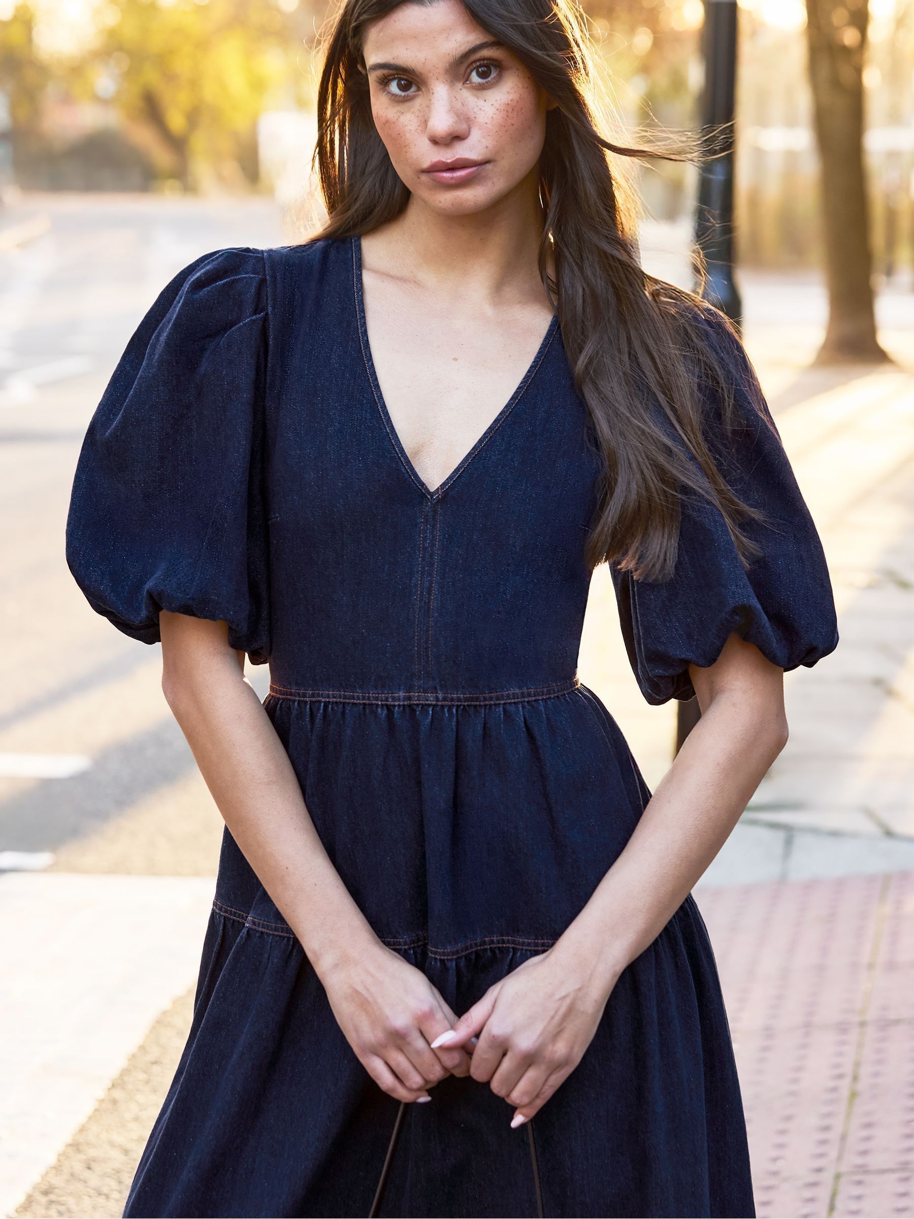 Buy Ro&Zo Blue Denim Puff Sleeve Maxi Dress from Next USA