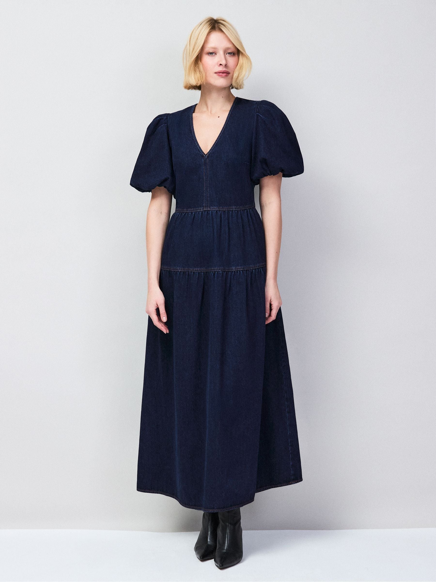 Buy Ro&Zo Blue Denim Puff Sleeve Maxi Dress from Next India