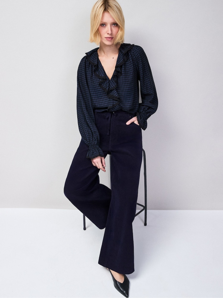 Ro&Zo Blue Check Ruffle Front Trim Detail Blouse - Image 2 of 5