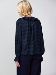 Ro&Zo Blue Check Ruffle Front Trim Detail Blouse - Image 3 of 5