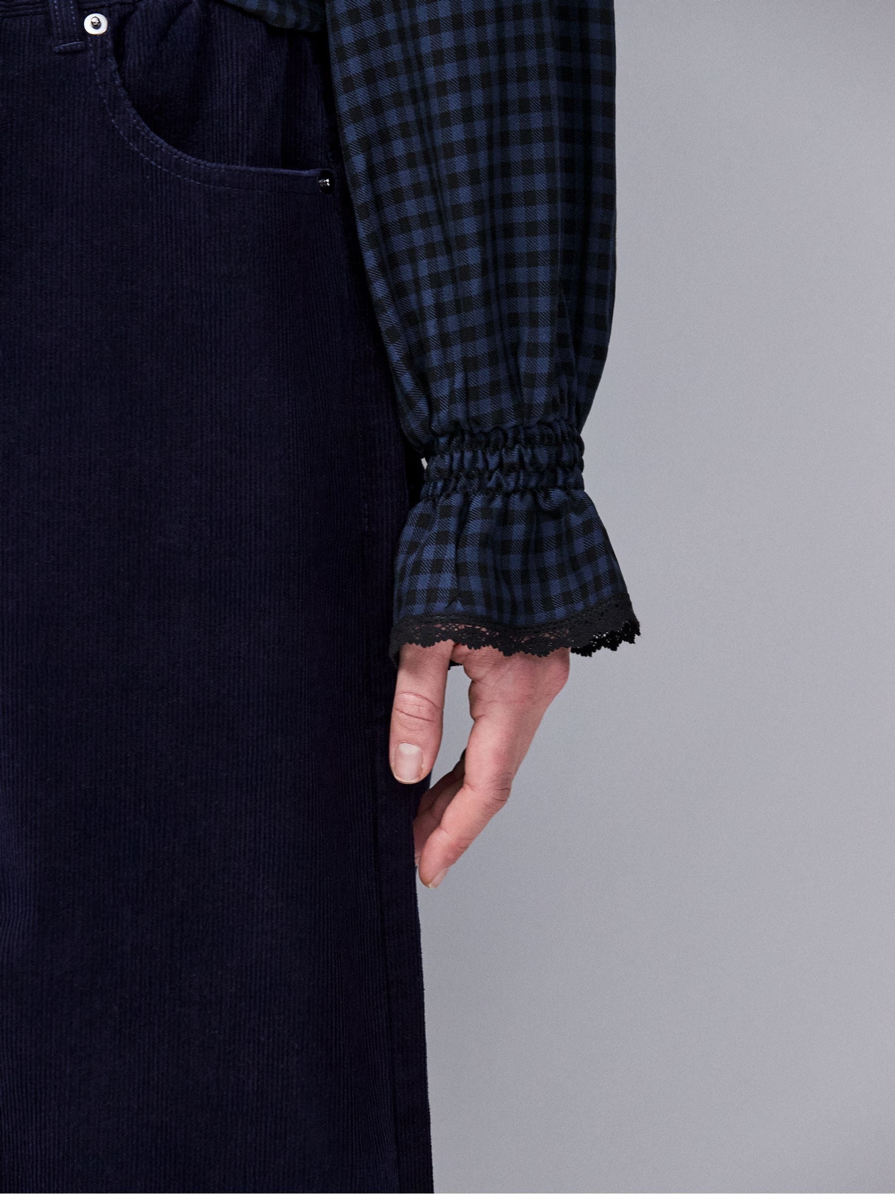 Buy Ro&Zo Blue Check Ruffle Front Trim Detail Blouse from Next USA