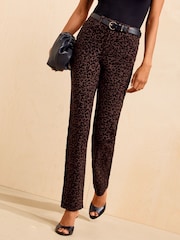 Friends Like These Chocolate Brown Petite Flocked Velvet Leopard Stovepipe Jeans - Image 1 of 5