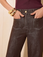Friends Like These Chocolate Brown Pocket Detail Smart Wide Leg Jeans - Image 3 of 6