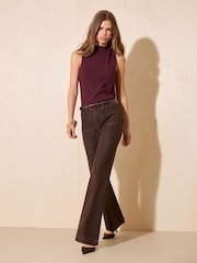 Friends Like These Chocolate Brown Pocket Detail Smart Wide Leg Jeans - Image 5 of 6