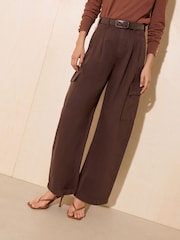Friends Like These Chocolate Brown High Waisted Pleated Wide Leg Barrel Denim Jeans - Image 2 of 6
