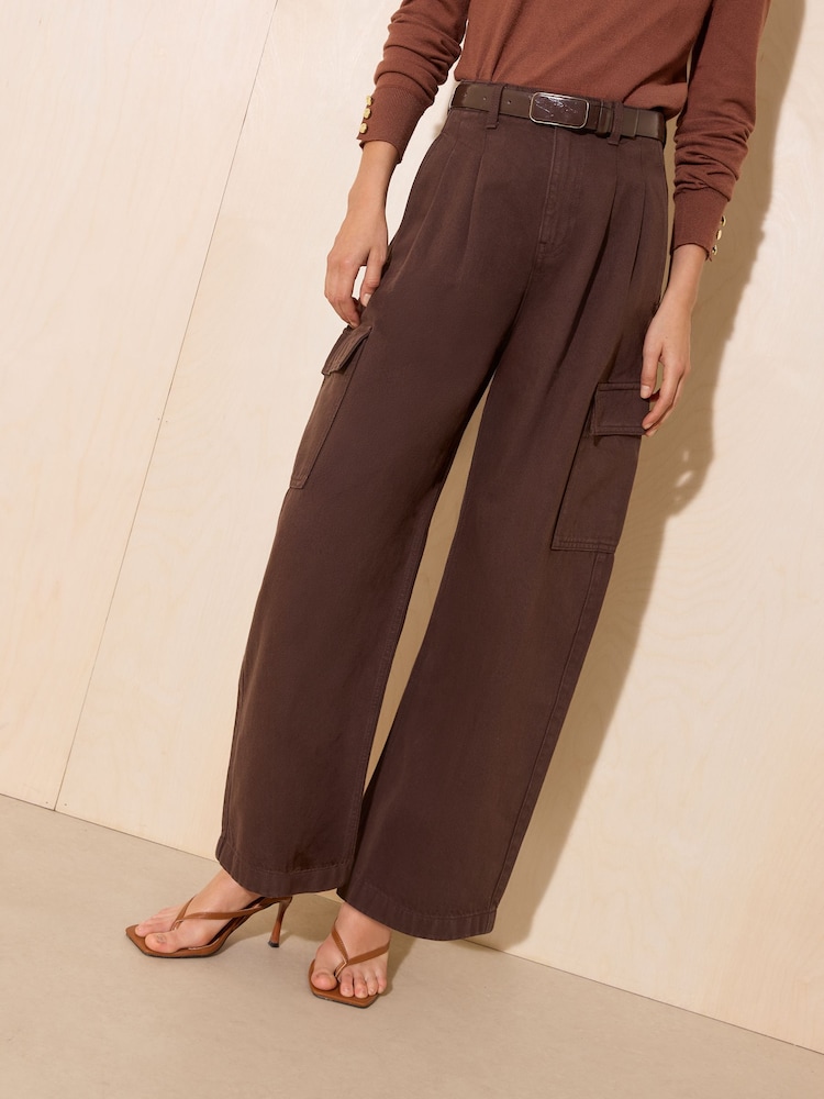 Friends Like These Chocolate Brown High Waisted Pleated Wide Leg Barrel Denim Jeans - Image 2 of 6 Friends Like These Chocolate Brown High Waisted Pleated Wide Leg Barrel Denim Jeans - Image 2 of 6