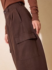 Friends Like These Chocolate Brown High Waisted Pleated Wide Leg Barrel Denim Jeans - Image 5 of 6