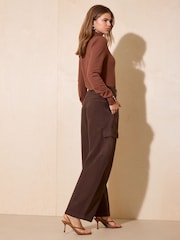 Friends Like These Chocolate Brown High Waisted Pleated Wide Leg Barrel Denim Jeans - Image 6 of 6