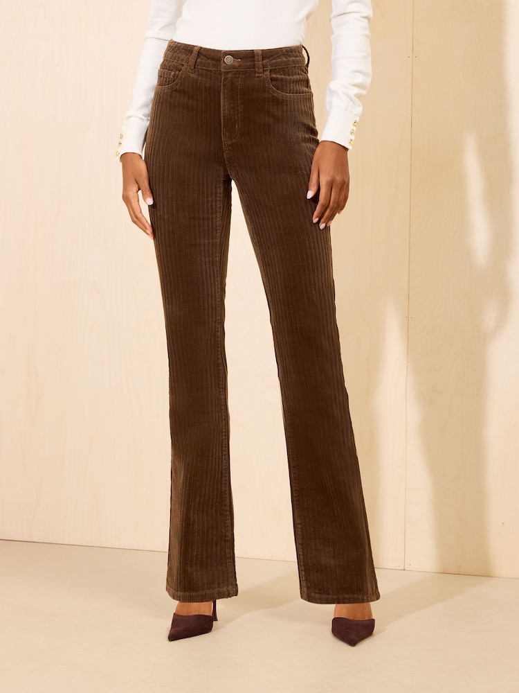 Friends Like These Chocolate Brown Bootcut Corduroy Trousers - Image 1 of 4 Friends Like These Chocolate Brown Bootcut Corduroy Trousers - Image 1 of 4