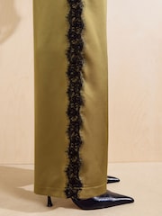 Friends Like These Green Lace Side Trim Satin Wide Leg Trousers - Image 4 of 5