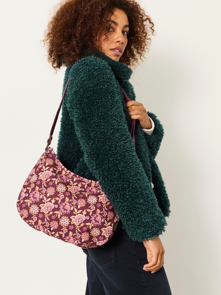 FatFace Burgundy Red Floral Canvas Crossbody Bag - Image 1 of 5