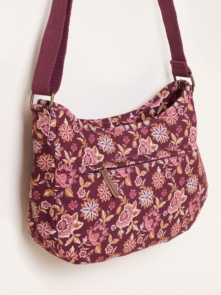 FatFace Burgundy Red Floral Canvas Crossbody Bag - Image 5 of 5
