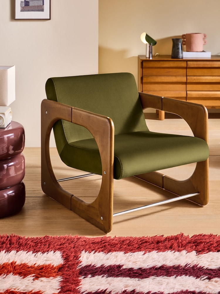 MADE.COM Olive Velvet Dual Accent Chair - Image 1 of 5