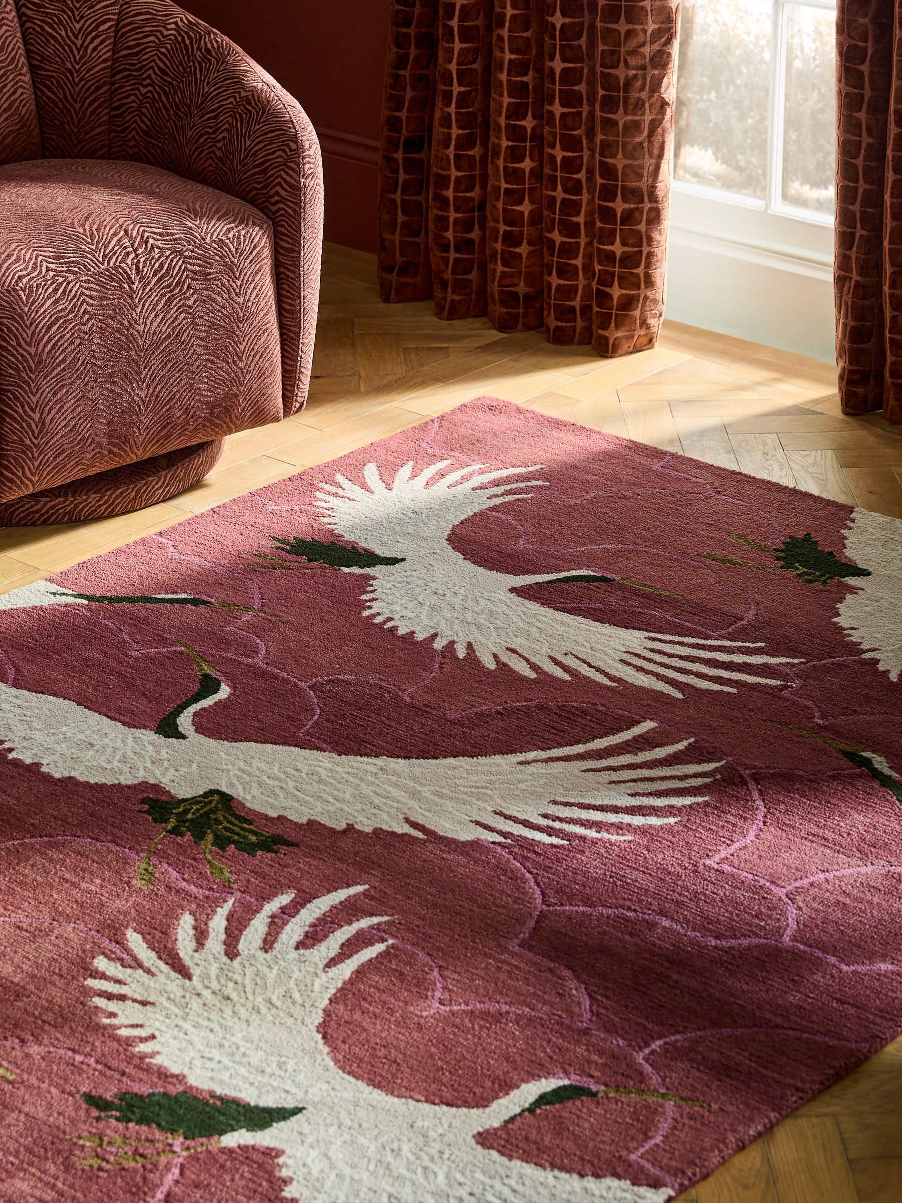 Buy Red Imperial Crane Wool Rug from Next Ireland