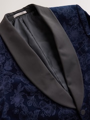 Navy Floral Patterned Regular Fit Cotton Velvet Blazer - Image 10 of 13