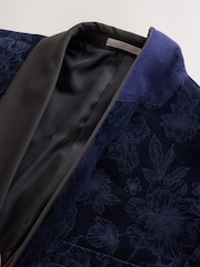 Navy Floral Patterned Regular Fit Cotton Velvet Blazer - Image 11 of 13