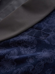 Navy Floral Patterned Regular Fit Cotton Velvet Blazer - Image 12 of 13