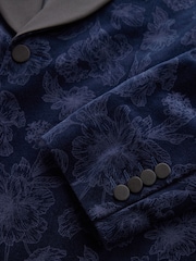 Navy Floral Patterned Regular Fit Cotton Velvet Blazer - Image 13 of 13
