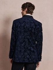 Navy Floral Patterned Regular Fit Cotton Velvet Blazer - Image 4 of 13