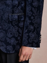 Navy Floral Patterned Regular Fit Cotton Velvet Blazer - Image 6 of 13