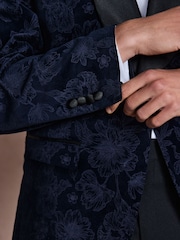 Navy Floral Patterned Regular Fit Cotton Velvet Blazer - Image 7 of 13