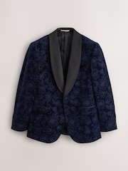 Navy Floral Patterned Regular Fit Cotton Velvet Blazer - Image 8 of 13