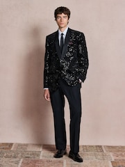Black Regular Fit Sequin Velvet Blazer - Image 2 of 6