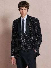 Black Regular Fit Sequin Velvet Blazer - Image 3 of 6
