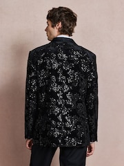 Black Regular Fit Sequin Velvet Blazer - Image 4 of 6