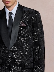 Black Regular Fit Sequin Velvet Blazer - Image 5 of 6