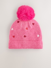 Pink Heart Pom Beanie Hat (3mths-16yrs) - Image 1 of 3