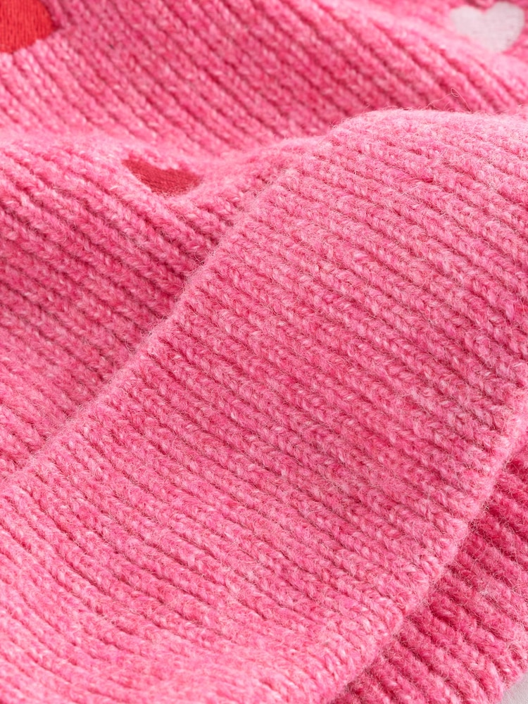 Pink Heart Pom Beanie Hat (3mths-16yrs) - Image 2 of 3 Pink Heart Pom Beanie Hat (3mths-16yrs) - Image 2 of 3