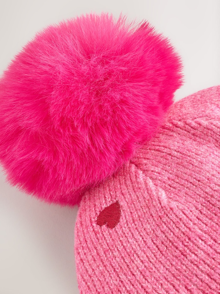 Pink Heart Pom Beanie Hat (3mths-16yrs) - Image 3 of 3 Pink Heart Pom Beanie Hat (3mths-16yrs) - Image 3 of 3